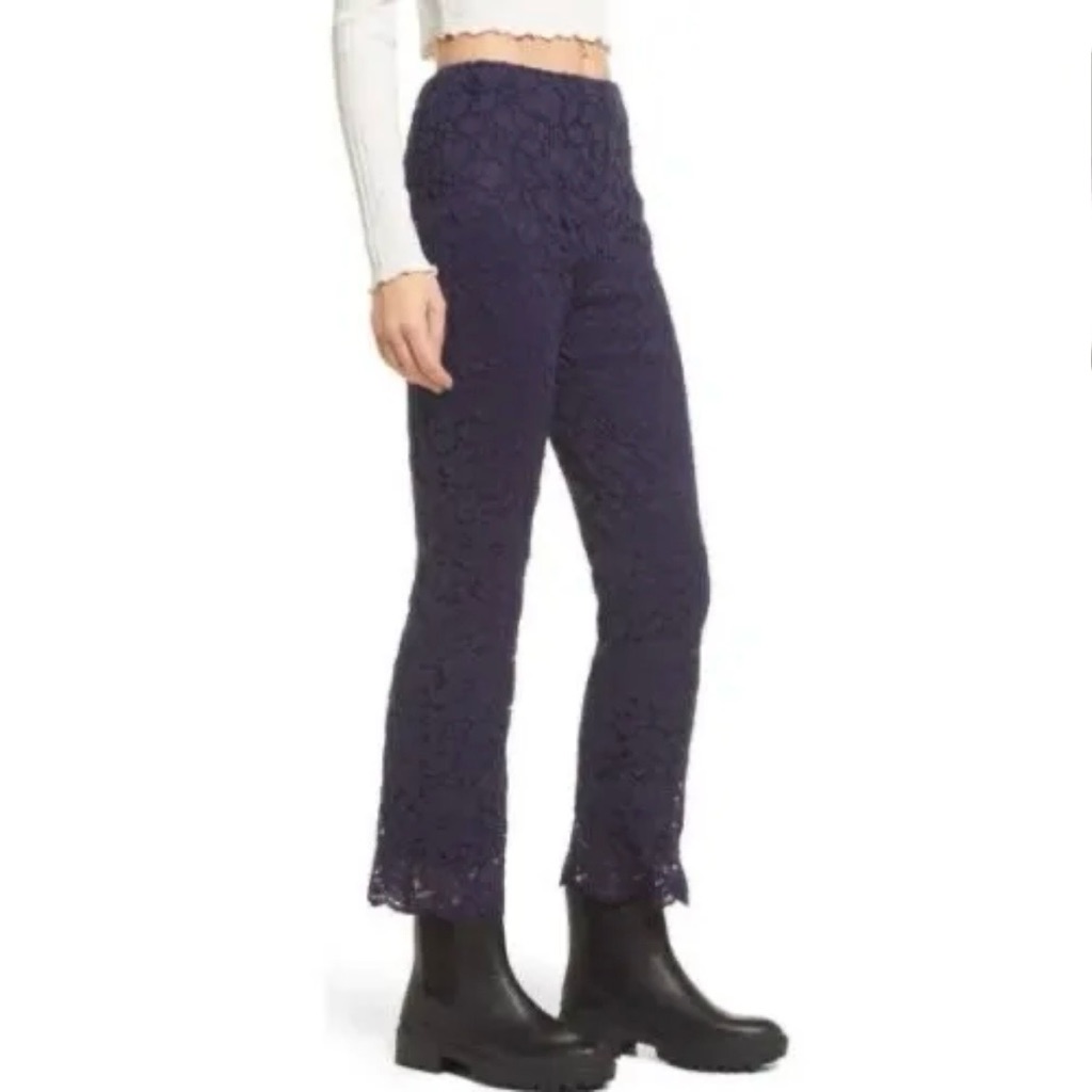 Free People Wild Laces Pull On Crop Flare Navy Blue Size Xs